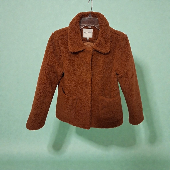 ANTHROPOLOGIE SPARKZ Amina Teddy Bear Sherpa Fleece Jacket Nutmeg Brown XS - EUC - Picture 2 of 13
